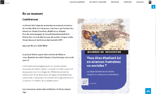 Copie écran d'une actualité du site des Archives de la Drôme