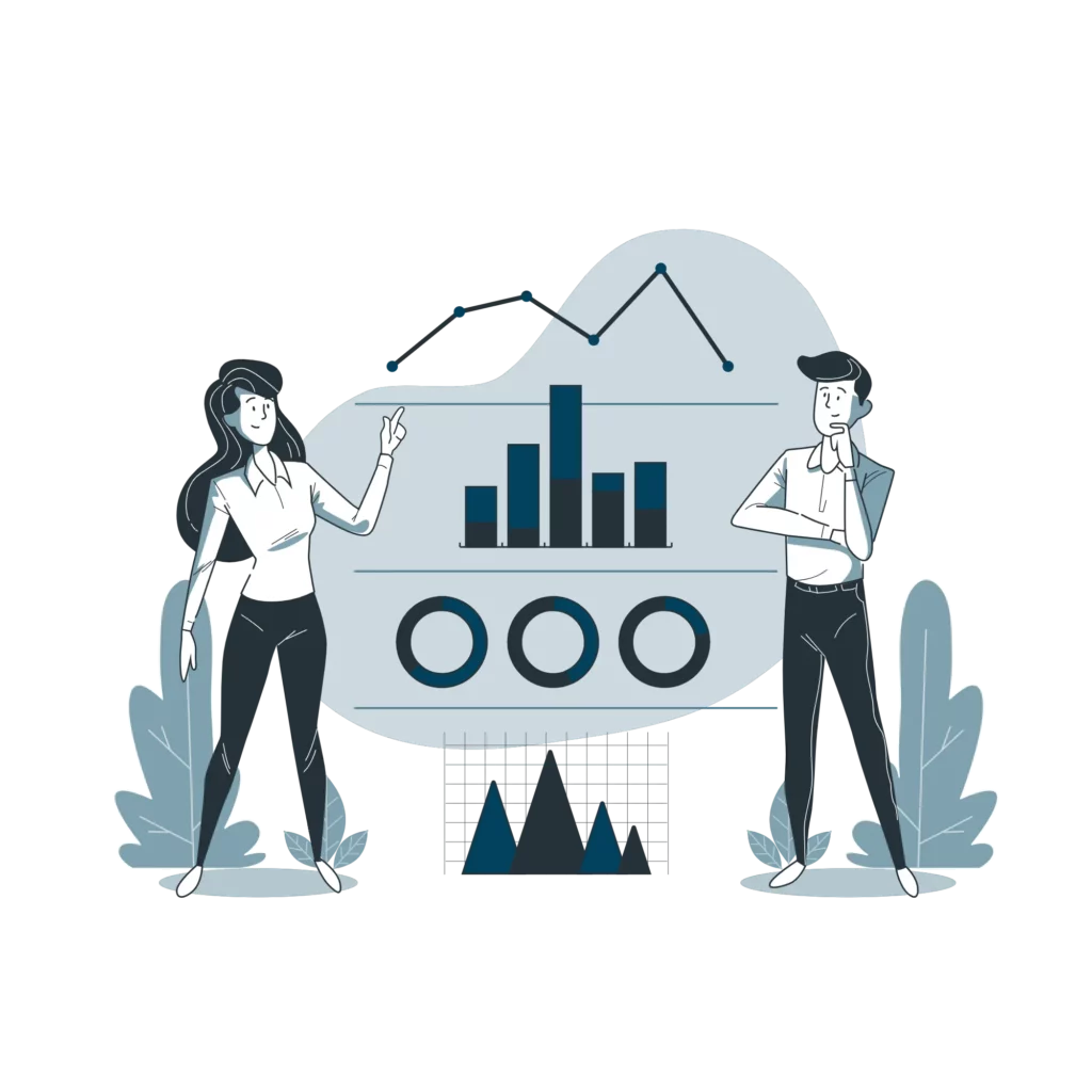 Illustration de 2 personnes étudiant des statistiques