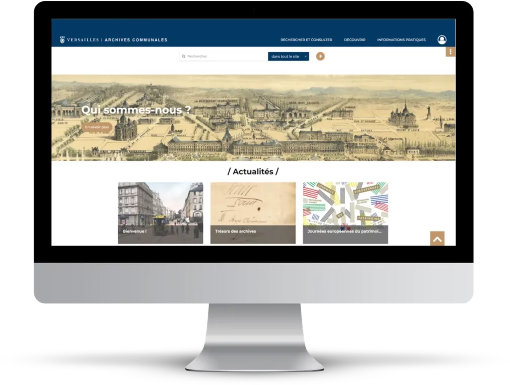 Capture écran de la page d'accueil du site des Archives municipales de Versailles