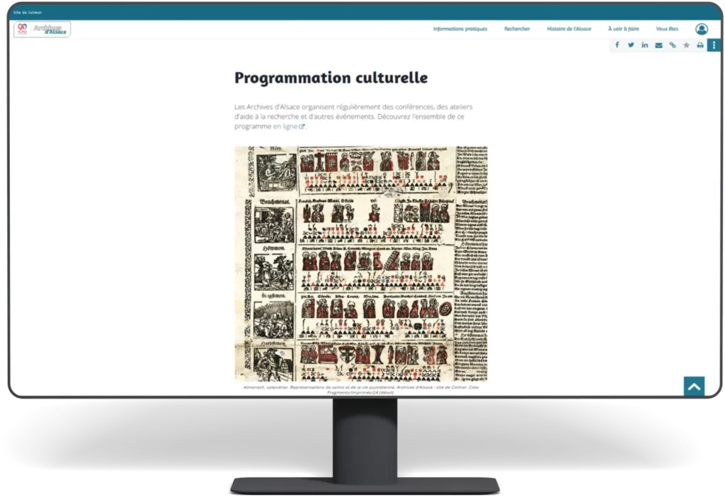 Copie écran de la page de la programmation culturelle des Archives d'Alsace