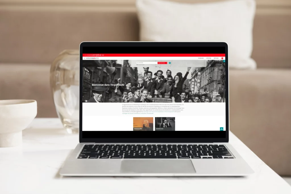 PC portable sur la page d'accueil de l'Argonnaute, bibliothèque numérique de la Contemporaine