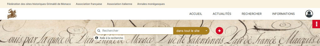 Capture écran du menu du site des Archives Grimaldi