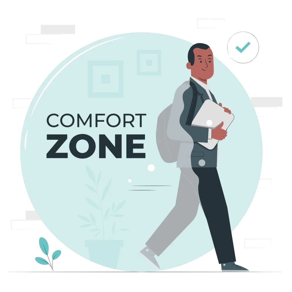 Illustration d'une personne qui sort d'une zone de confort imagée