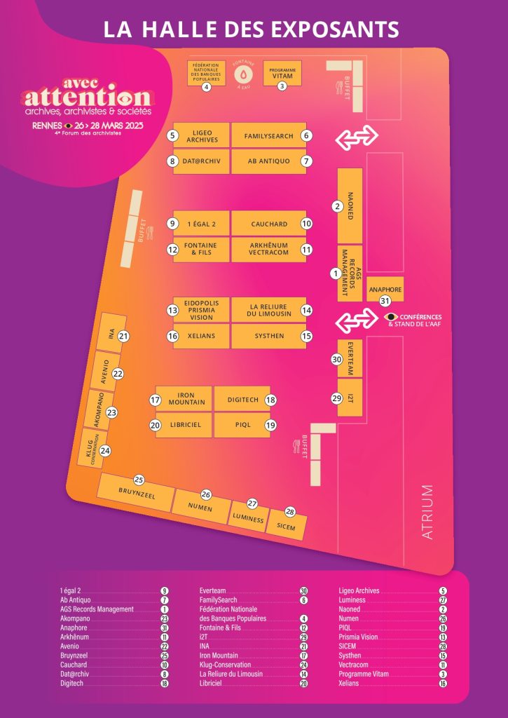 Plan des exposants pendant le forum des archivistes