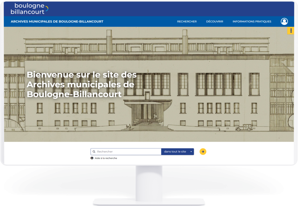 Capture écran de la page d'accueil du portail d'archives de Boulogne Billancourt
