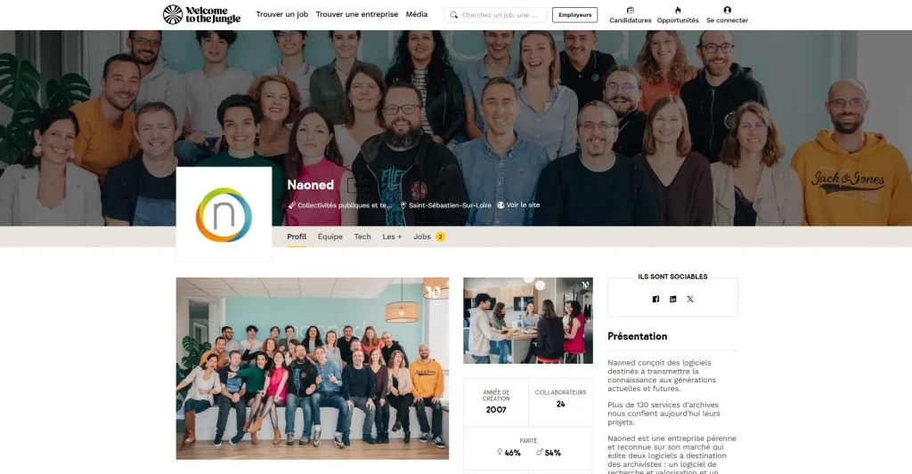 Capture écran de la vitrine de Naoned sur Welcome to the Jungle