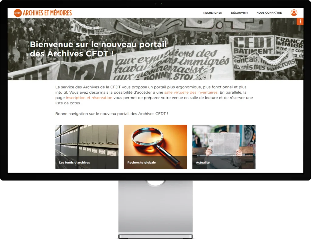 page d'accueil du portail des archives de la CFDT