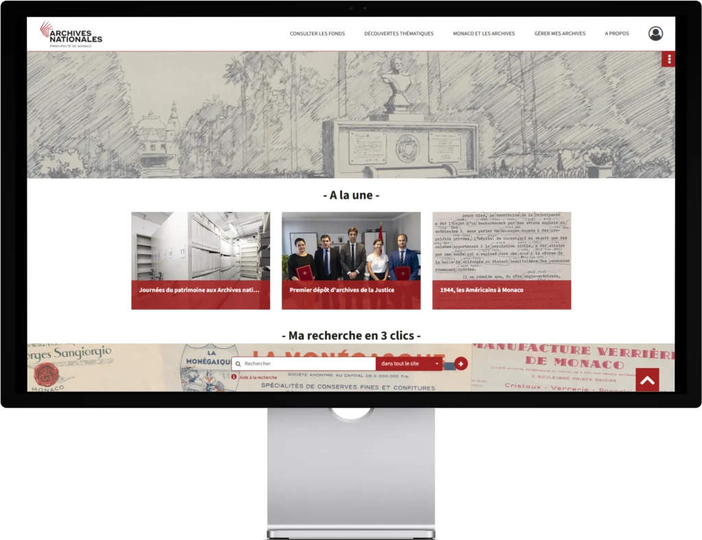 page d'accueil du portail des archives nationales de Monaco