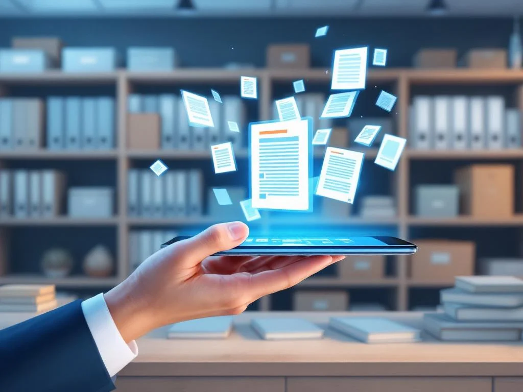 Illustration d'un logiciel qui intègre des archives, généré par l'IA